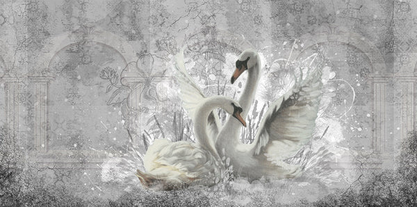 Wallpaper Mural, White Swan Birds Wall Mural, Abstract Background Wallpaper