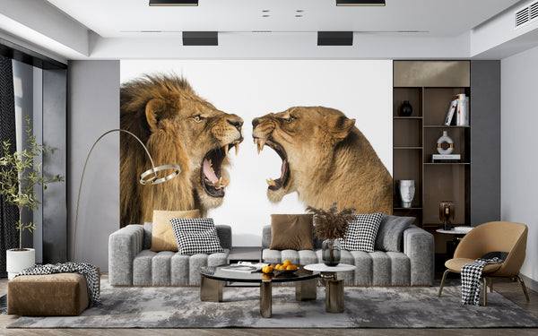 Wallpaper Mural, Roaring Lion Animals Wallpaper, Lion King & Queen Wall Mural