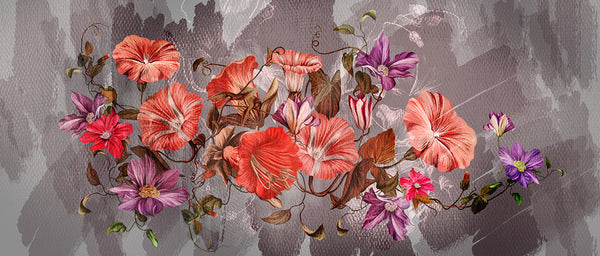 Large Red Flowers Wallpaper Mural, Non Woven, Botanical Flowers and Abstract Background Wall Mural