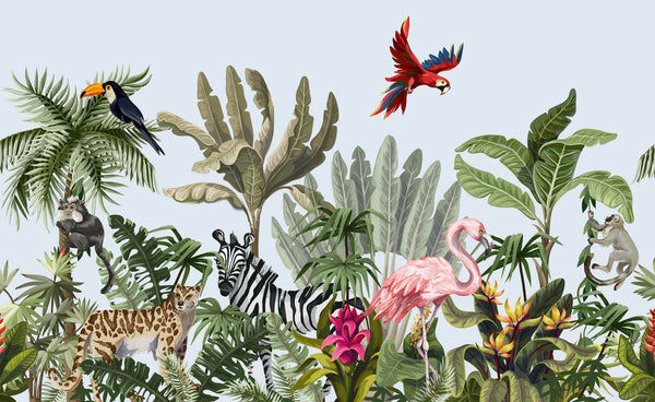 Vintage Safari Animals Wallpaper Mural, Non Woven Jungle Animal Wallpaper Mural