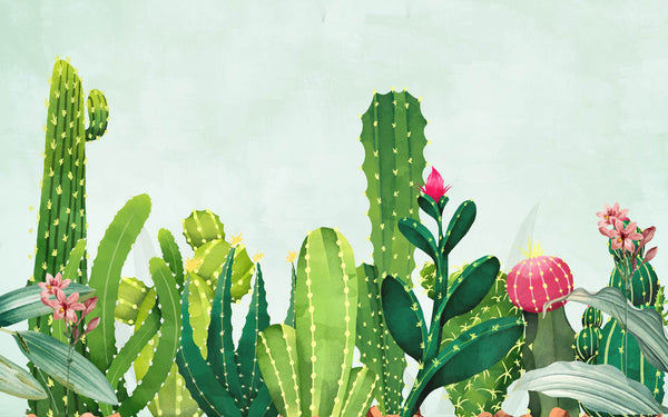 Watercolor Cactus Wallpaper Mural, Non Woven Southwestern Wallpaper, Tropical Wallpaper Mural