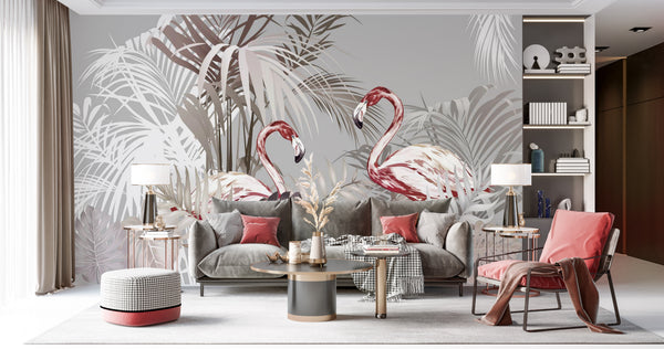 Tropical Flamingo Birds Wallpaper Mural