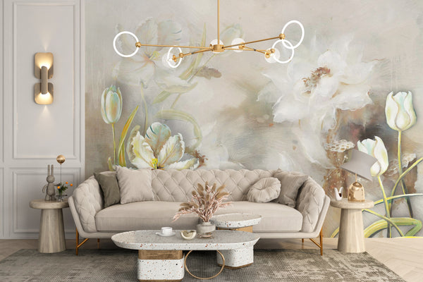 Watercolor Large Flowers Wallpaper Mural