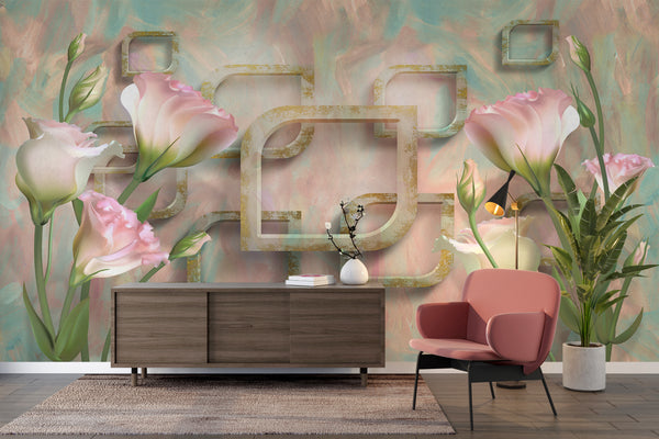 Large Pink Flowers Wallpaper Mural