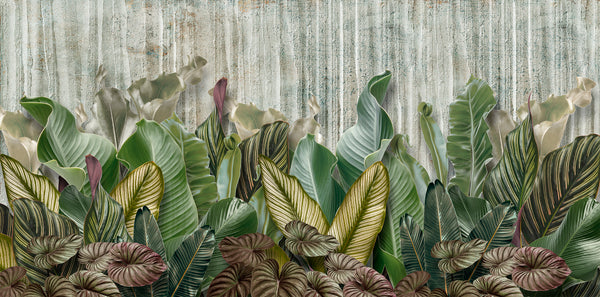 Green Leaves Wallpaper Mural, Large Tropical Leaves Wall Mural