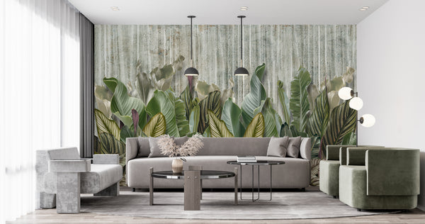 Green Leaves Wallpaper Mural, Large Tropical Leaves Wall Mural