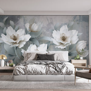 White Large Flowers Wallpaper Mural
