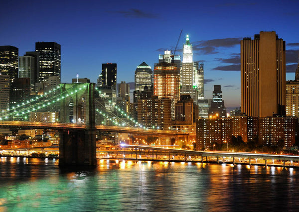 Wall Mural Brooklyn Bridge in Night Lights, Bridge Wallpaper, Non Woven, Night Lights and City Wallpaper, The Brooklyn Bridge Wall Mural