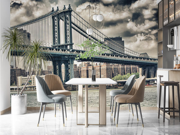 Wall Mural  NYC Skyline, Manhattan Bridge Wallpaper, Non Woven, NYC Skyline Wall Mural