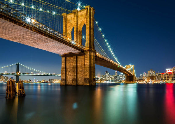 Wall Mural Night View on American City, Non Woven, Night View on American City Wallpaper, NYC Bridge Wall Mural