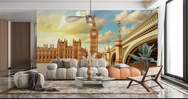 Big Ben Wall Mural, Bridge Sunny Day Wallpaper 