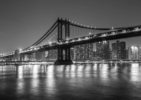 Wall Mural Black and White New York Brooklyn Bridge, Non Woven, Manhattan Bridge Wallpaper, Black & White City View Wall Mural