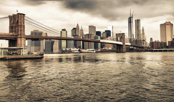 Brooklyn Bridge Sepia Wall Mural, Bridge Wallpaper, Non Woven, Skyline, Bridge and River Wallpaper, Brooklyn Bridge Wall Mural