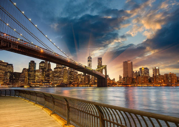 Brooklyn Bridge Sunset Wallpaper Mural, USA Brooklyn Bridge Wallpaper, Sunset River View Wall Mural, Non Woven