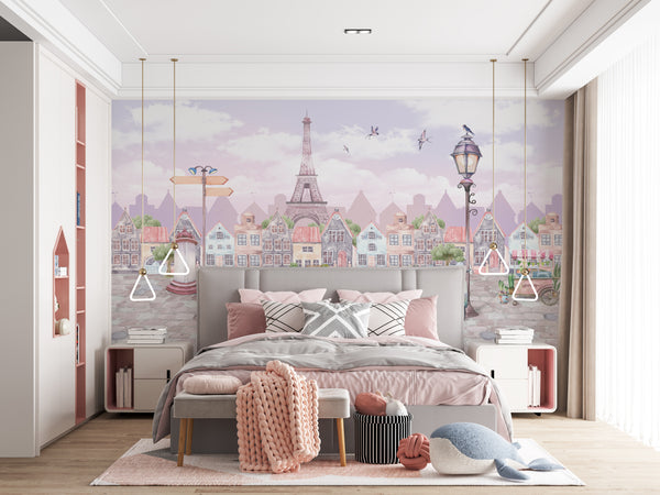 Childrens Wall Mural | Watercolor Vintage City Wallpaper Mural