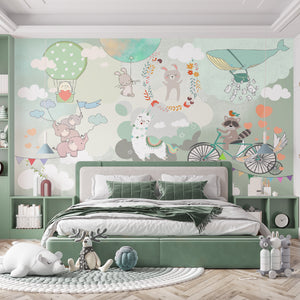 Childrens Wallpaper Murals for Bedroom | Watercolor Cute Animals Wallpaper for Kids