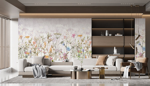 Large Wildflowers Wallpaper Mural, Non Woven Colorful Floral Wall Mural