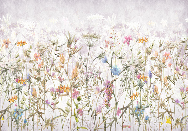 Large Wildflowers Wallpaper Mural, Non Woven Colorful Floral Wall Mural