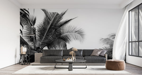 Black & White Tropical Leaf Wall Mural 