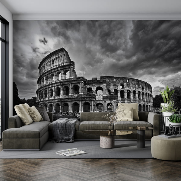 Colosseum - Black and White Wallpaper Mural, Black & White Wallpaper, Non Woven, Italian Arhitecture Wall Mural