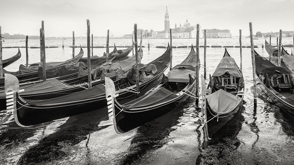 Venice Landscape Wall Mural, Black & White Wallpaper, Non Woven, Gondolas of Venice Wallpaper