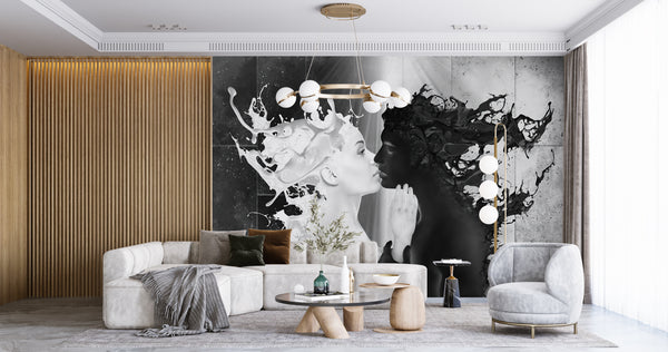 Black & White Wall Mural | Black & White Kiss Chocolate Wall Mural