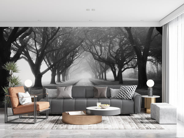 Black & White Wall Mural | Landscape Tree Wallpaper Mural 