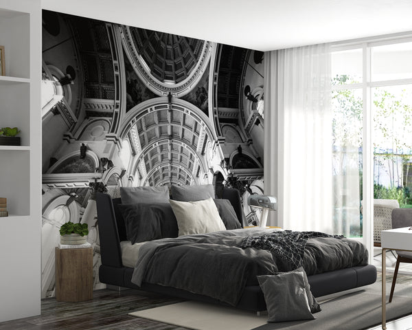 Modern Black and White Arhitecture Wallpaper, Black & White Wallpaper, Non Woven, Curch Wallpaper