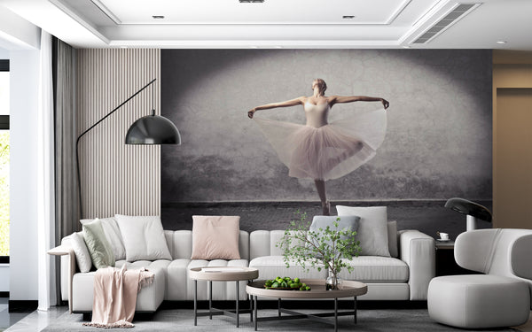 Black and White Wallpaper With Ballerina Birl , Non Woven, Ballerina Birl Wall Mural, Dancing Girl Wallpaper