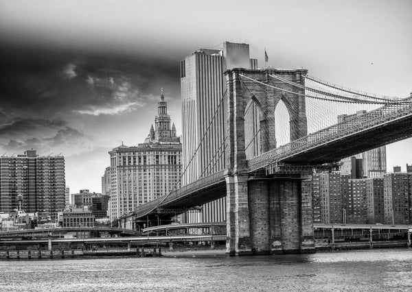 Brooklyn Bridge New York City Wall Mural, Black & White Wallpaper, Non Woven