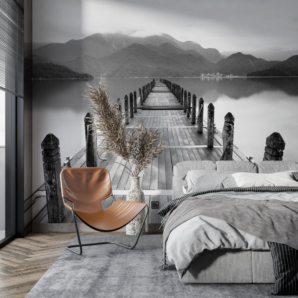 Wallpaper Murals Black and White Wooden Bridge, Black & White Wallpaper, Non Woven