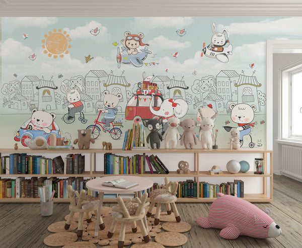 Nursery Wall Mural | Bear Animals Wallpaper Mural