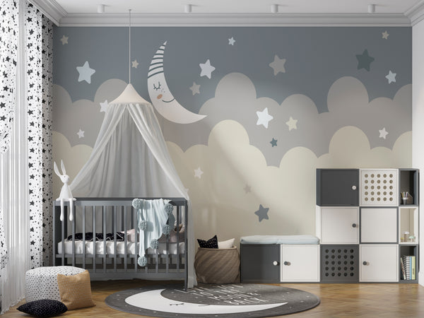 Childrens Wallpaper Murals for Bedroom | Moon and Stars Wallpaper for Kids