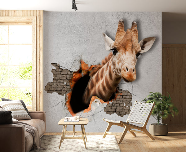  3D Giraffe out of the Wall Mural