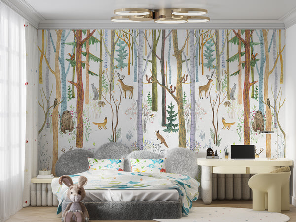 Nursery Wall Mural | Watercolor Forest Nursery Wallpaper