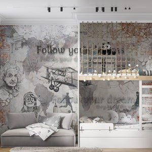 Childrens Wallpaper Murals for Bedroom | Vintage Kids Map Wallpaper Mural