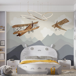 Nursery Wall Mural | Airplanes and Mountains Wallpaper for Boys