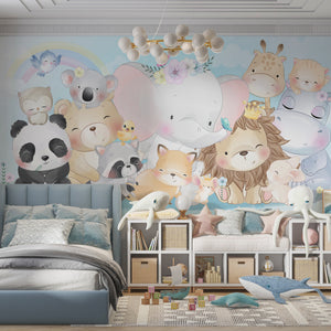 Childrens Wall Mural | Cute Watercolor Animals Nursery Wallpaper