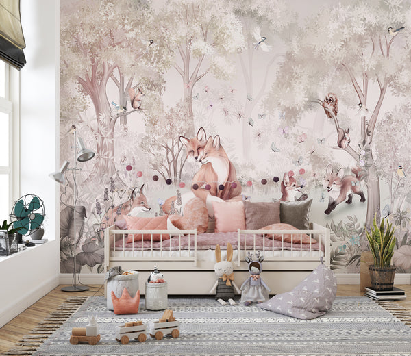 Childrens Wall Mural | Foxes in the Forest Wallpaper for Kids