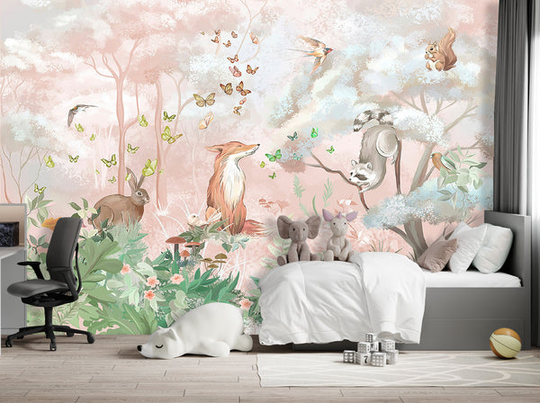 Nursery Wall Mural | Woodland Animals Wallpaper For Kids