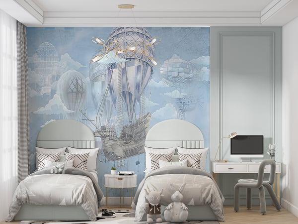 Childrens Wallpaper Murals for Bedroom | Vintage Airship Wallpaper for Boys