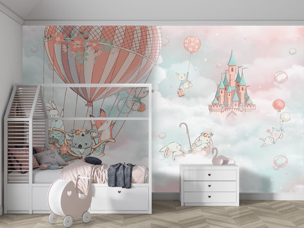 Childrens Wall Mural | Animals in Clouds Wallpaper for Kids