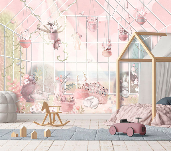 Childrens Wall Mural | Bunny Animals in Garden Wallpaper for Kids