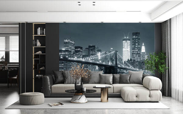 Nyc Skyline Wall Mural | Brooklyn Bridge B&W Wallpaper 