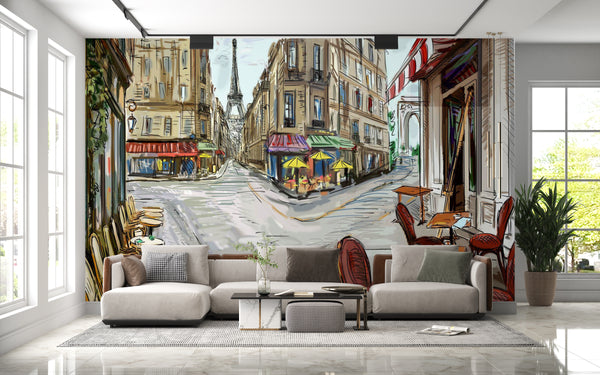 Best Country Wallpaper, City Wallpaper, Non Woven, Paris Street Wallpaper, Urban Landscape Drawing Wall Mural
