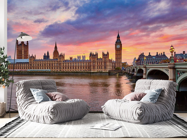 Country Wallpaper , City Wallpaper, Non Woven, Big Ben Wallpaper, Sunset River View Wall Mural