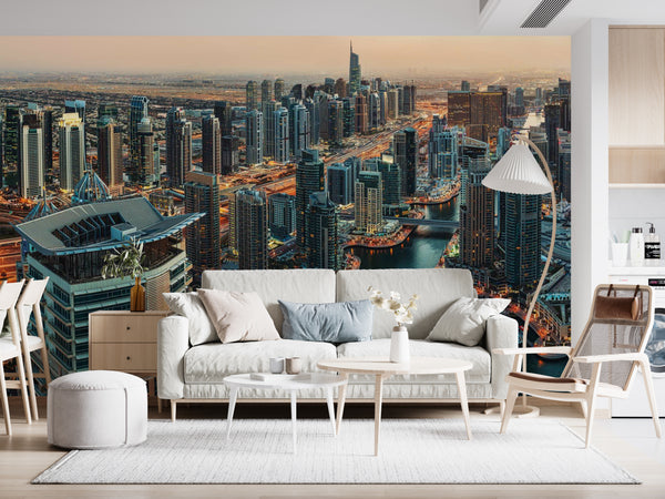 Country Wallpaper for Walls, City Wallpaper, Non Woven, Aerial view of Dubai City Wallpaper, Skyscrapers Wall Mural