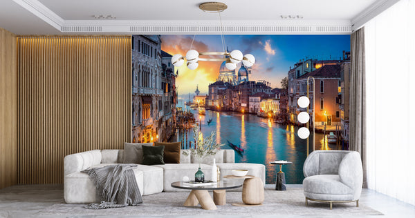 Cityscape Wall Mural, City Wallpaper, Non Woven, Sunset Grand Canal Wallpaper, Venice City Wall Mural