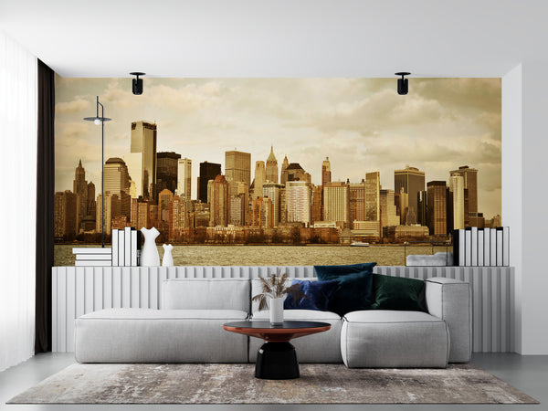 Country Wallpaper, City Wallpaper, Non Woven, Manhattan Downtown Skyline Wallpaper, Buildings and River Wall Mural