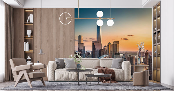 Country Theme Wallpaper, City Wallpaper, Non Woven, Skyline and Sunset Wallpaper, Skuscrapers Wall Mural